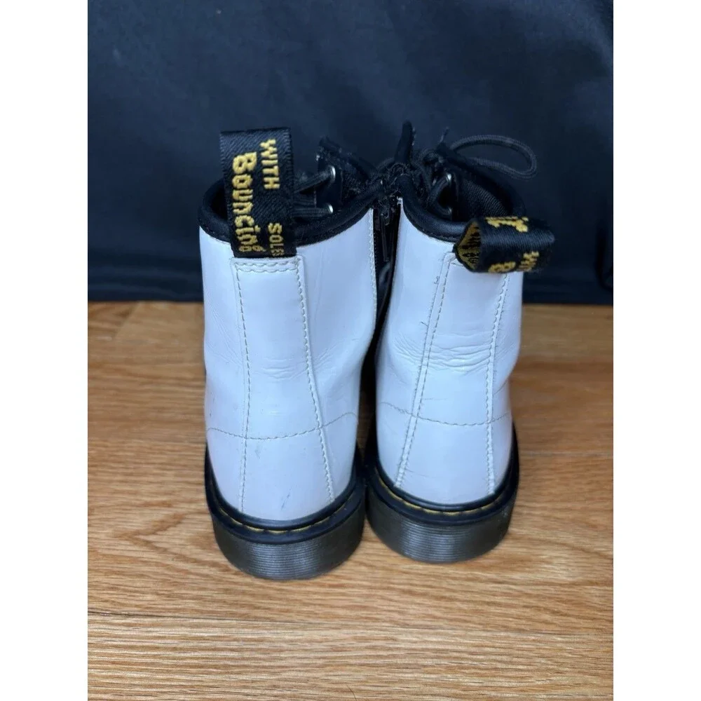 Dr Martens White Leather Combat Boots 1460 J Mens Size 4 Womens 5 Side Zip